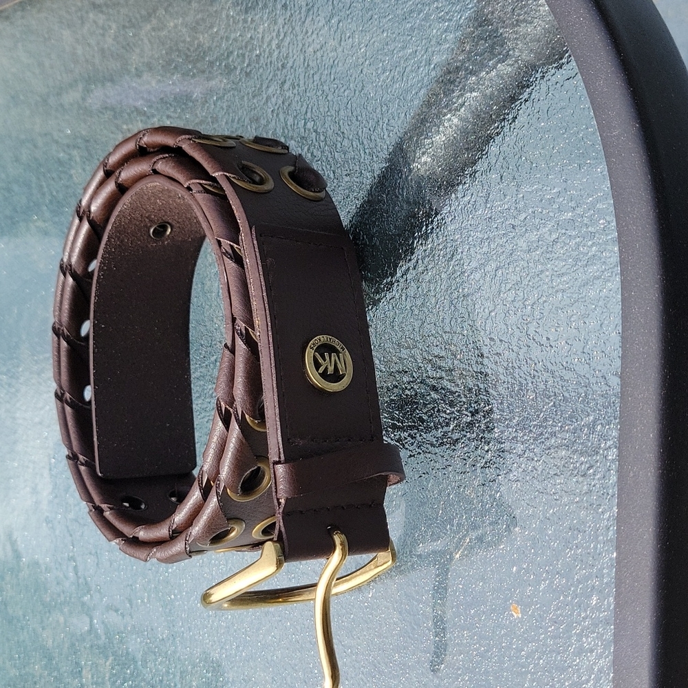 Vintage Michael Kors Leather Belt With Brass Hardwear, Excellent Conditon